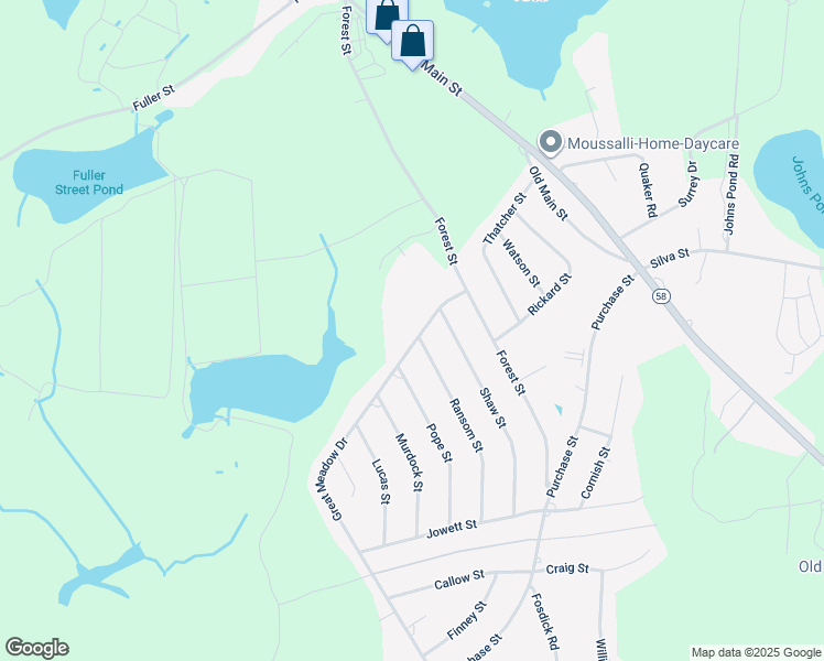 map of restaurants, bars, coffee shops, grocery stores, and more near 57 Great Meadow Drive in Carver