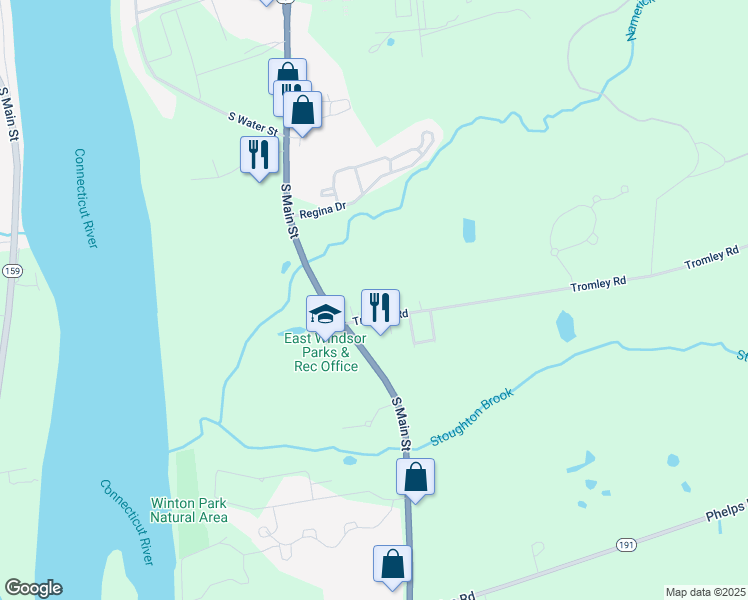 map of restaurants, bars, coffee shops, grocery stores, and more near 17 Tromley Road in East Windsor