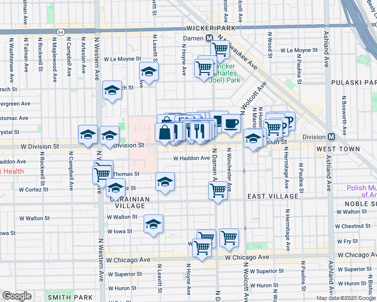 map of restaurants, bars, coffee shops, grocery stores, and more near in Chicago