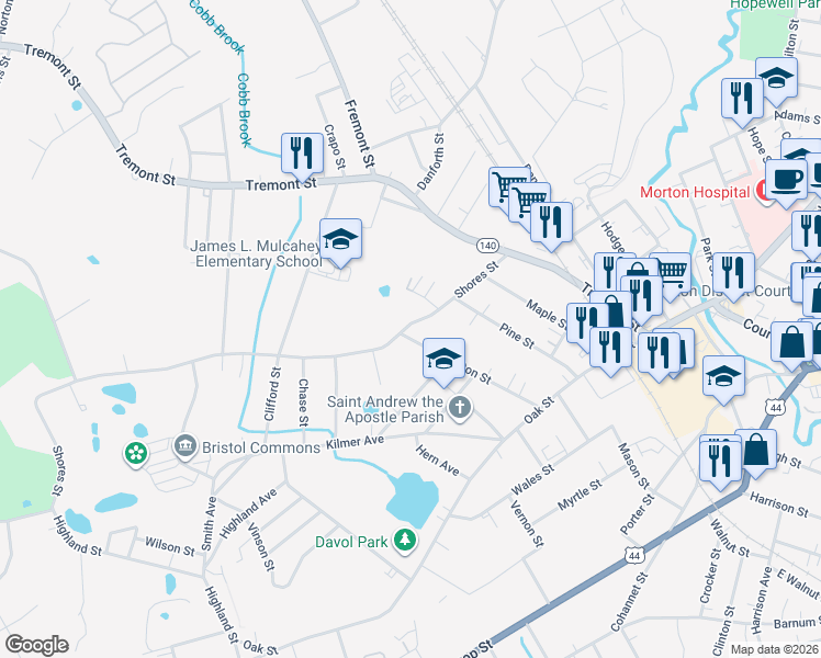 map of restaurants, bars, coffee shops, grocery stores, and more near 51 Kilton Street in Taunton