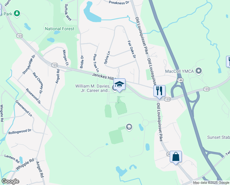 map of restaurants, bars, coffee shops, grocery stores, and more near 50 Jenckes Hill Road in Lincoln