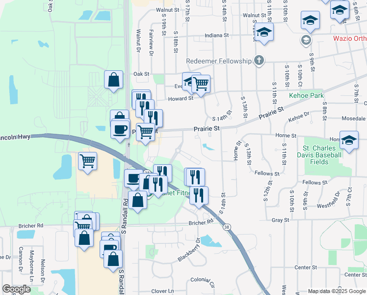 map of restaurants, bars, coffee shops, grocery stores, and more near 1988 McThurstan Court in St. Charles
