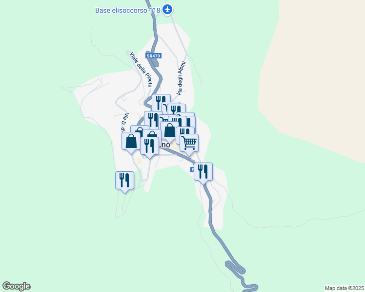 map of restaurants, bars, coffee shops, grocery stores, and more near 43 Strada Silla in Scanno