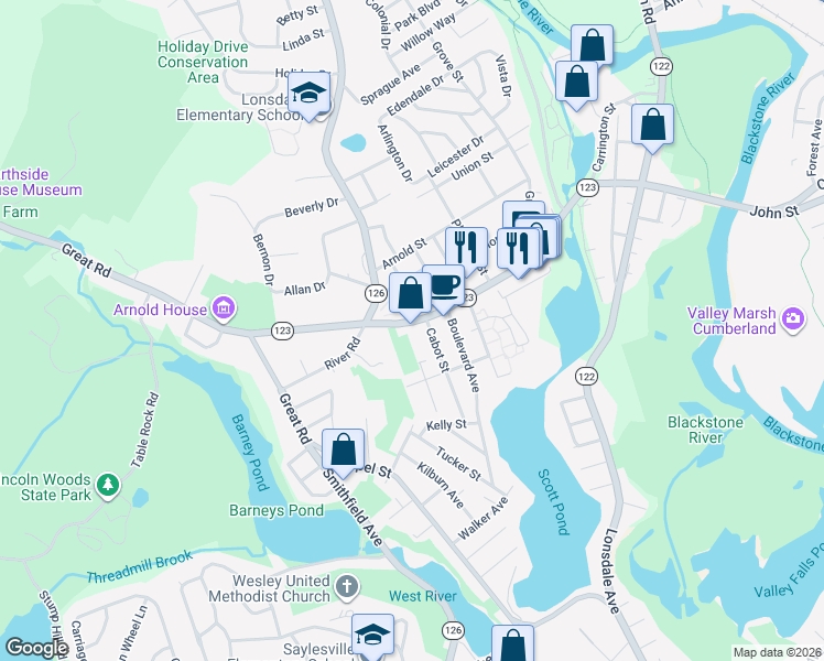 map of restaurants, bars, coffee shops, grocery stores, and more near 300 Front Street in Lincoln