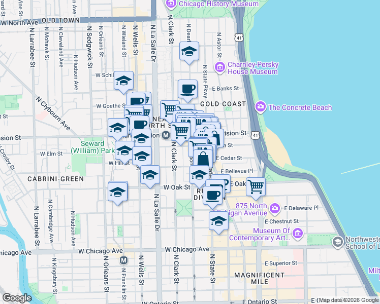 map of restaurants, bars, coffee shops, grocery stores, and more near in Chicago