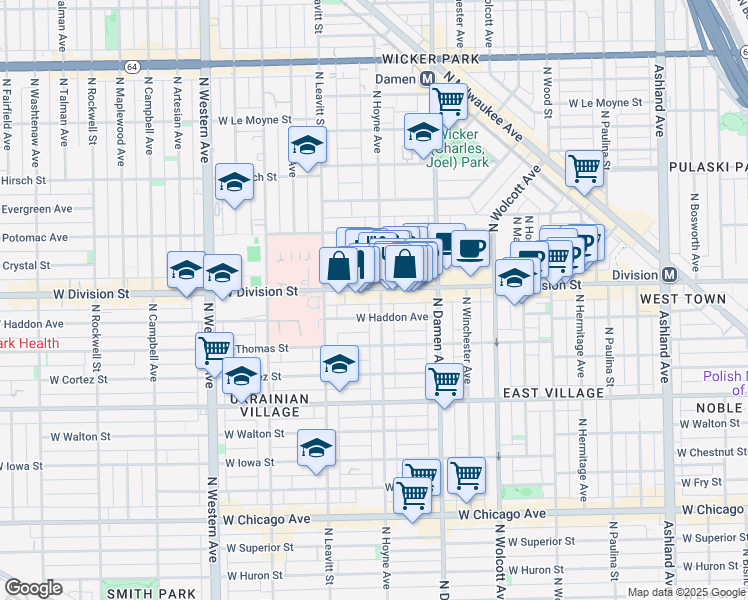 map of restaurants, bars, coffee shops, grocery stores, and more near in Chicago