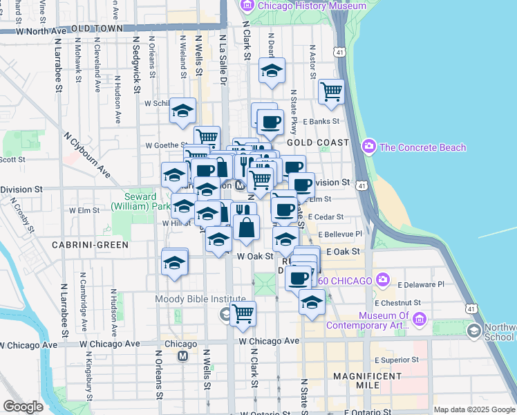 map of restaurants, bars, coffee shops, grocery stores, and more near in Chicago