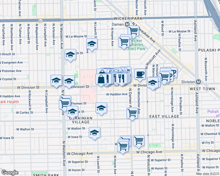 map of restaurants, bars, coffee shops, grocery stores, and more near in Chicago