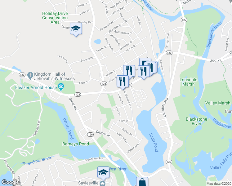 map of restaurants, bars, coffee shops, grocery stores, and more near 300 Front Street in Lincoln