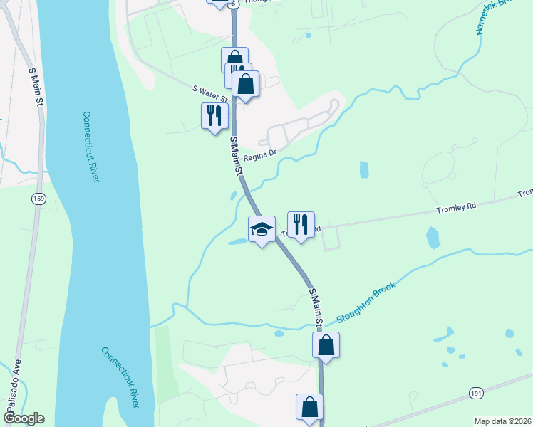 map of restaurants, bars, coffee shops, grocery stores, and more near 60-70 South Main Street in East Windsor