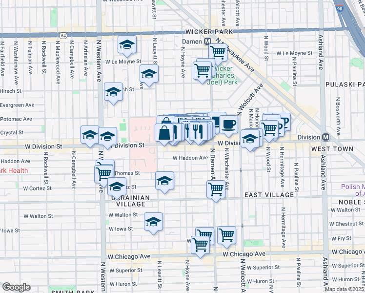 map of restaurants, bars, coffee shops, grocery stores, and more near in Chicago