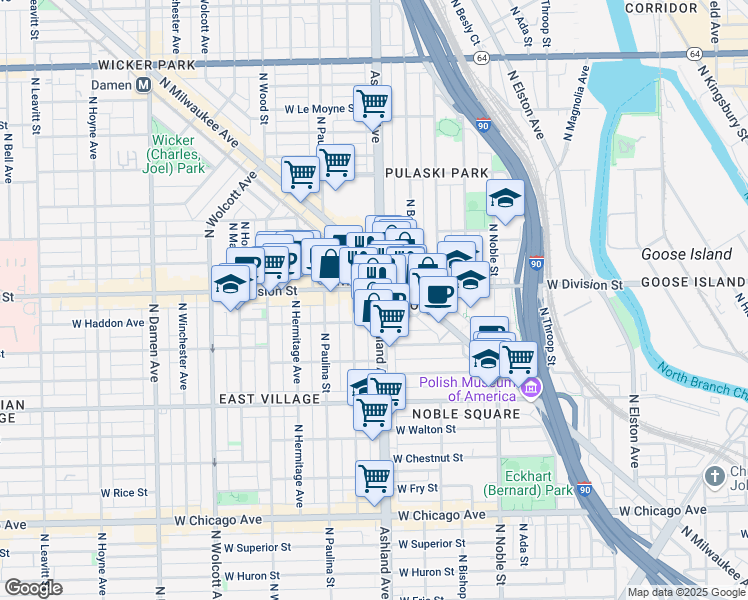map of restaurants, bars, coffee shops, grocery stores, and more near in Chicago
