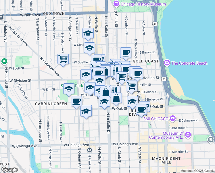 map of restaurants, bars, coffee shops, grocery stores, and more near in Chicago