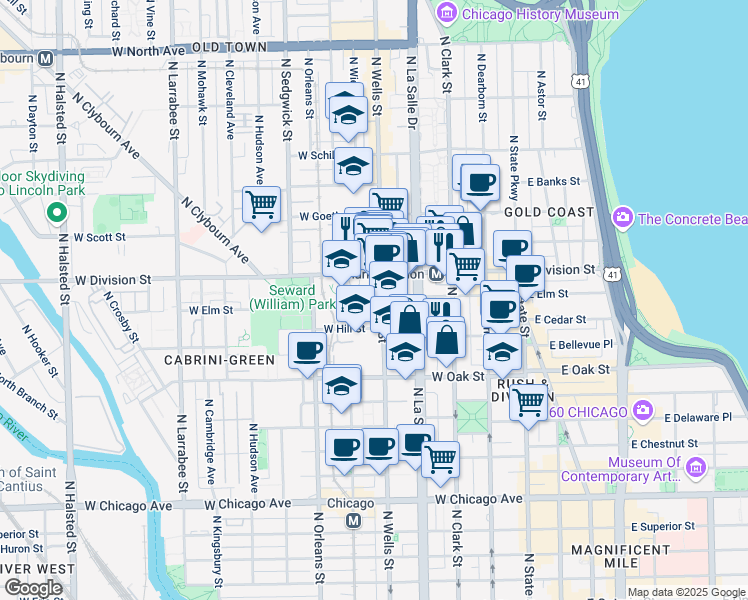 map of restaurants, bars, coffee shops, grocery stores, and more near in Chicago