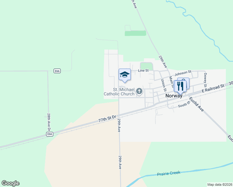 map of restaurants, bars, coffee shops, grocery stores, and more near 634 Evergreen Street in Norway