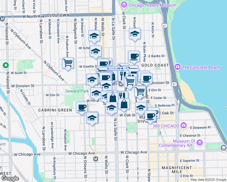 map of restaurants, bars, coffee shops, grocery stores, and more near in Chicago