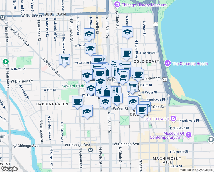map of restaurants, bars, coffee shops, grocery stores, and more near in Chicago
