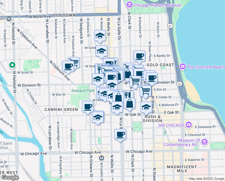 map of restaurants, bars, coffee shops, grocery stores, and more near in Chicago