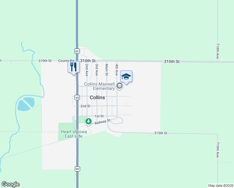 map of restaurants, bars, coffee shops, grocery stores, and more near 310 4th Avenue in Collins