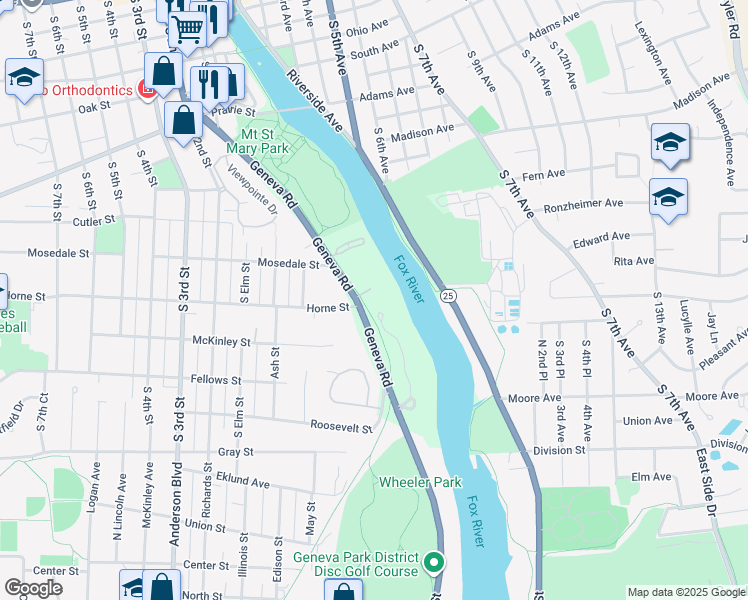 map of restaurants, bars, coffee shops, grocery stores, and more near 1150 Willowgate Lane in St. Charles