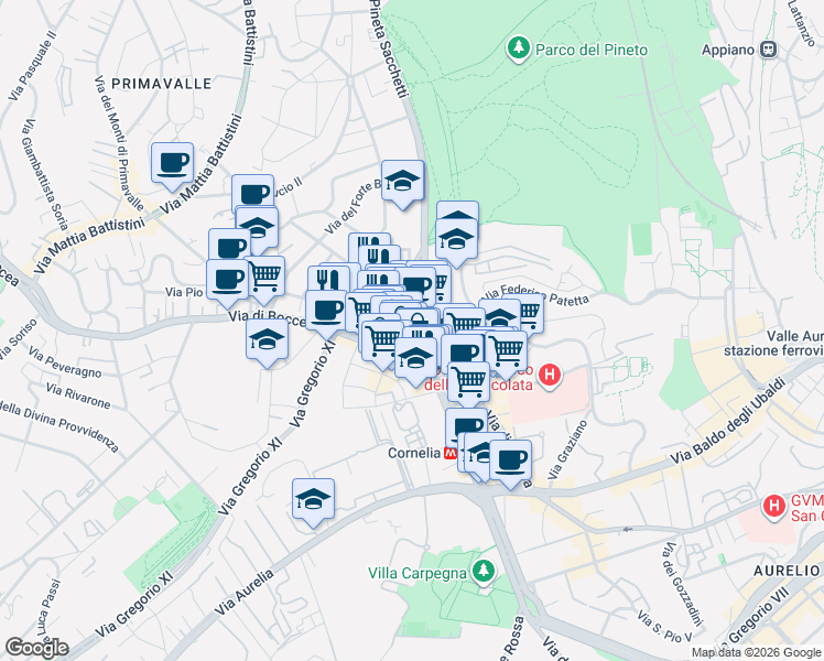 map of restaurants, bars, coffee shops, grocery stores, and more near in Rome