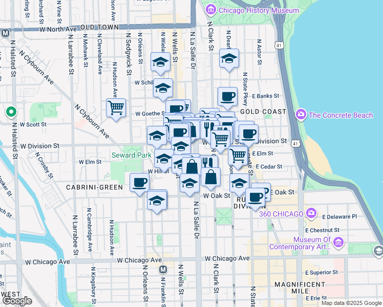 map of restaurants, bars, coffee shops, grocery stores, and more near in Chicago