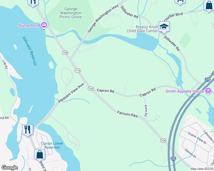 map of restaurants, bars, coffee shops, grocery stores, and more near 249 Farnum Pike in Smithfield