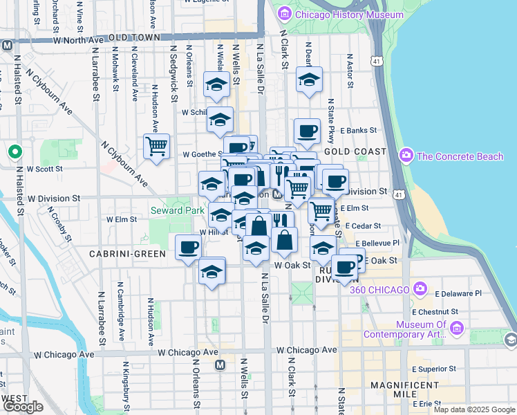 map of restaurants, bars, coffee shops, grocery stores, and more near in Chicago