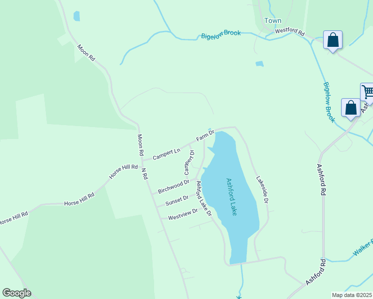 map of restaurants, bars, coffee shops, grocery stores, and more near 33 Campert Drive in Ashford