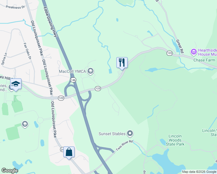 map of restaurants, bars, coffee shops, grocery stores, and more near 34 Breakneck Hill Road in Lincoln