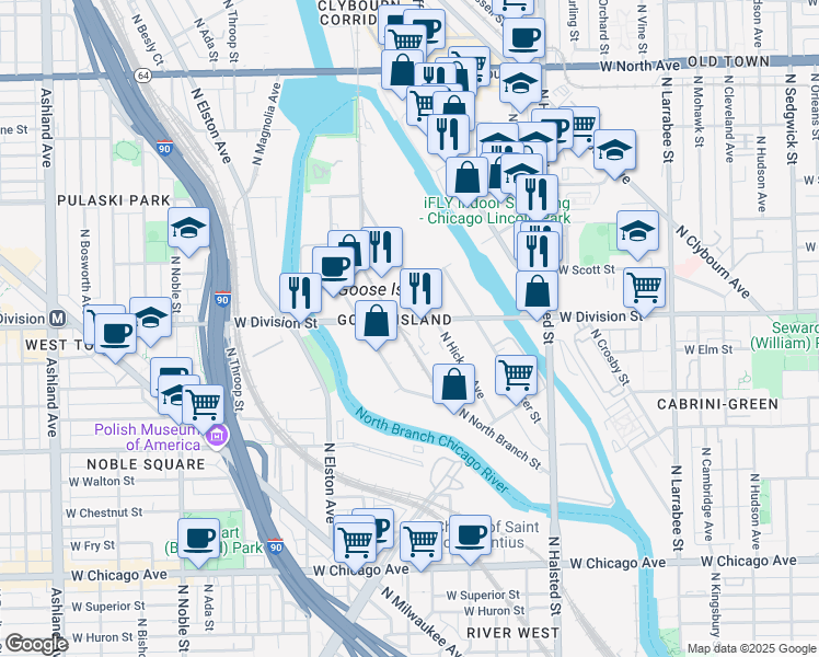 map of restaurants, bars, coffee shops, grocery stores, and more near in Chicago