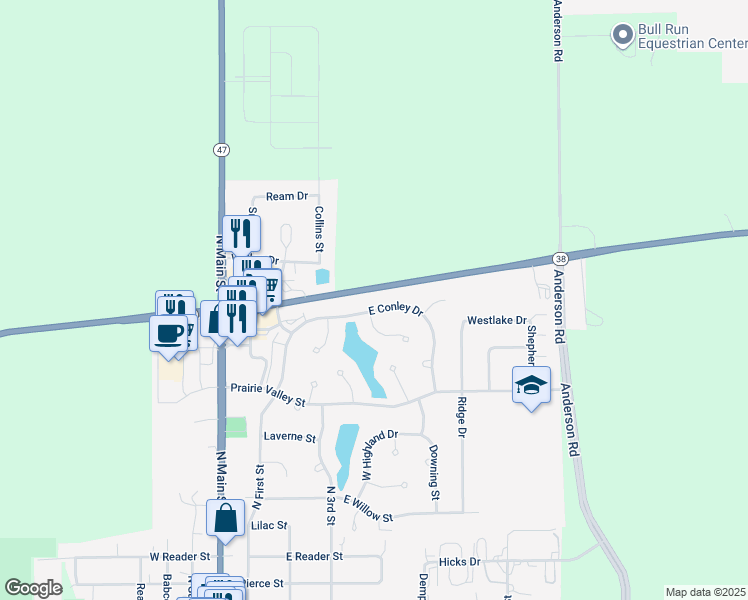 map of restaurants, bars, coffee shops, grocery stores, and more near 442 East Conley Drive in Elburn