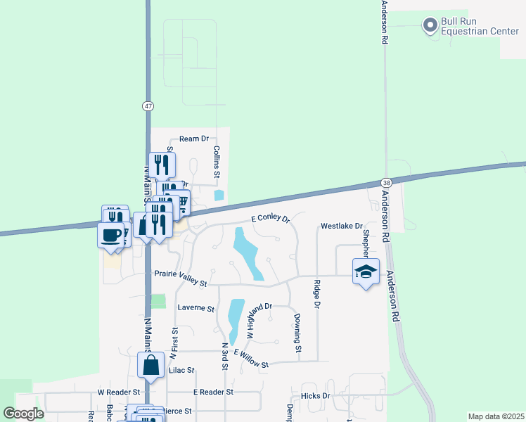 map of restaurants, bars, coffee shops, grocery stores, and more near 442 East Conley Drive in Elburn