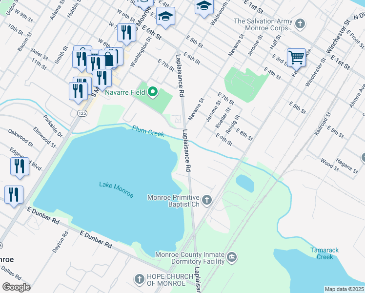 map of restaurants, bars, coffee shops, grocery stores, and more near 400 Jones Avenue in Monroe