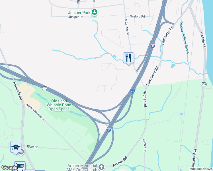 map of restaurants, bars, coffee shops, grocery stores, and more near 106 Oak Ridge Drive in Windsor Locks
