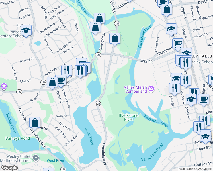map of restaurants, bars, coffee shops, grocery stores, and more near in Lincoln