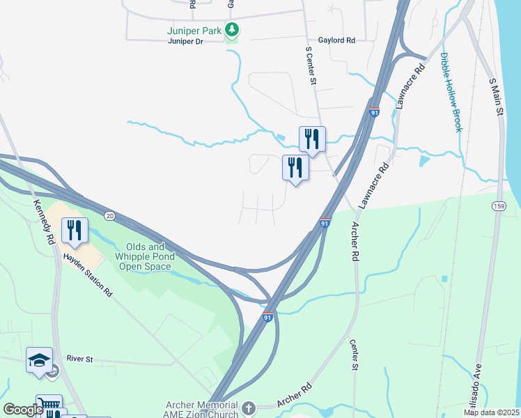 map of restaurants, bars, coffee shops, grocery stores, and more near 106 Oak Ridge Drive in Windsor Locks