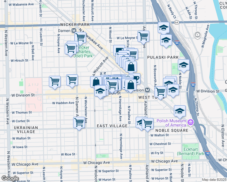 map of restaurants, bars, coffee shops, grocery stores, and more near in Chicago