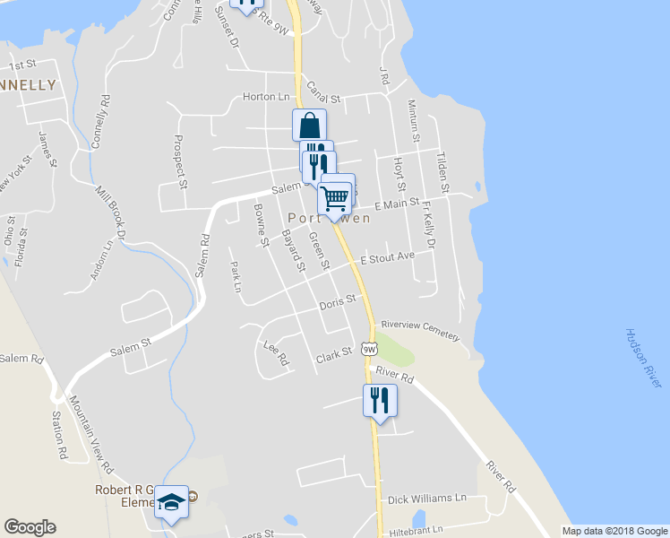 map of restaurants, bars, coffee shops, grocery stores, and more near 149 West Stout Avenue in Port Ewen