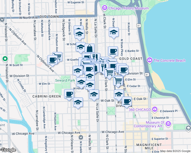 map of restaurants, bars, coffee shops, grocery stores, and more near in Chicago