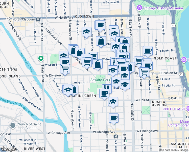 map of restaurants, bars, coffee shops, grocery stores, and more near in Chicago