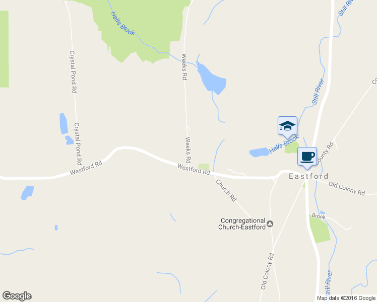 map of restaurants, bars, coffee shops, grocery stores, and more near 41 Weeks Road in Eastford