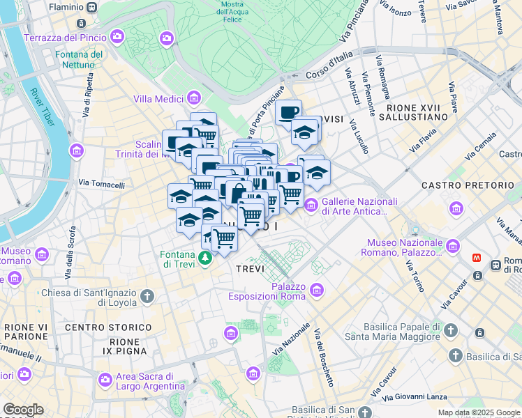 map of restaurants, bars, coffee shops, grocery stores, and more near 19 Via Francesco Crispi in Rome