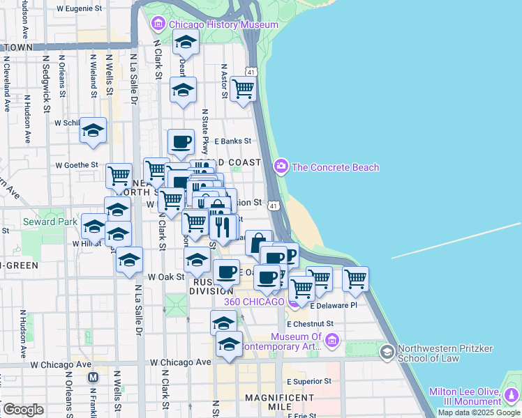 map of restaurants, bars, coffee shops, grocery stores, and more near in Chicago