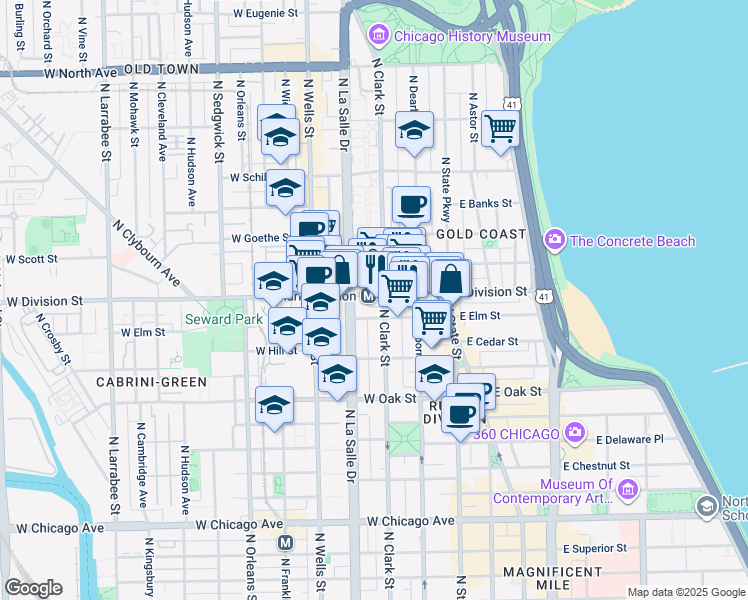 map of restaurants, bars, coffee shops, grocery stores, and more near in Chicago