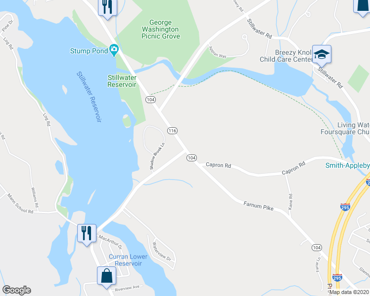 map of restaurants, bars, coffee shops, grocery stores, and more near 251 Farnum Pike in Smithfield