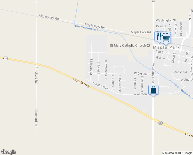 map of restaurants, bars, coffee shops, grocery stores, and more near 631 South Joliet Street in Maple Park