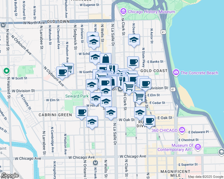 map of restaurants, bars, coffee shops, grocery stores, and more near in Chicago