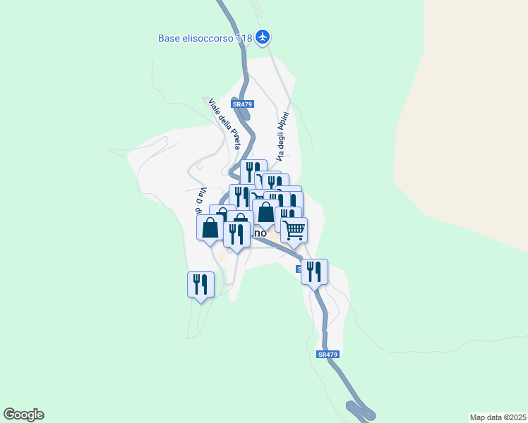 map of restaurants, bars, coffee shops, grocery stores, and more near 24 Strada dei Pescatori in Scanno
