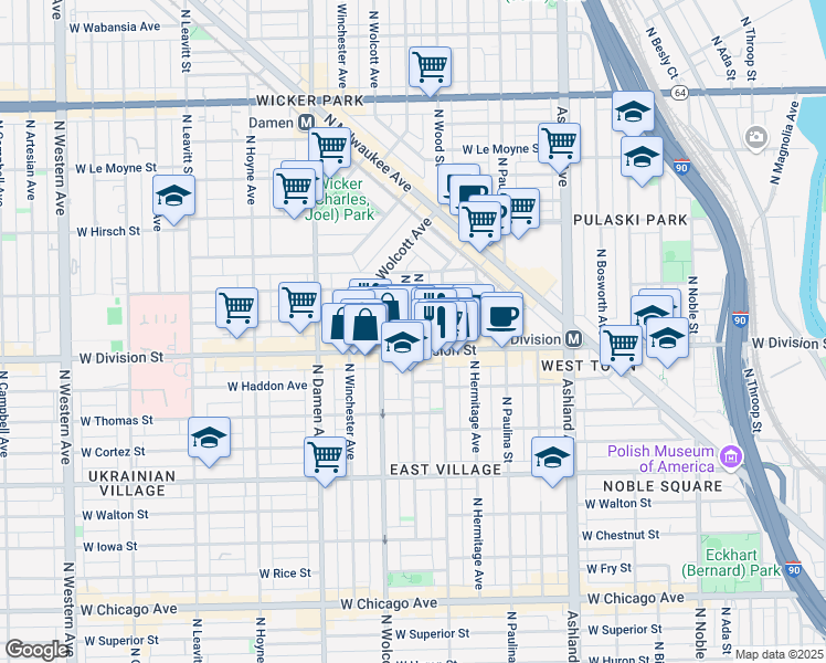 map of restaurants, bars, coffee shops, grocery stores, and more near in Chicago